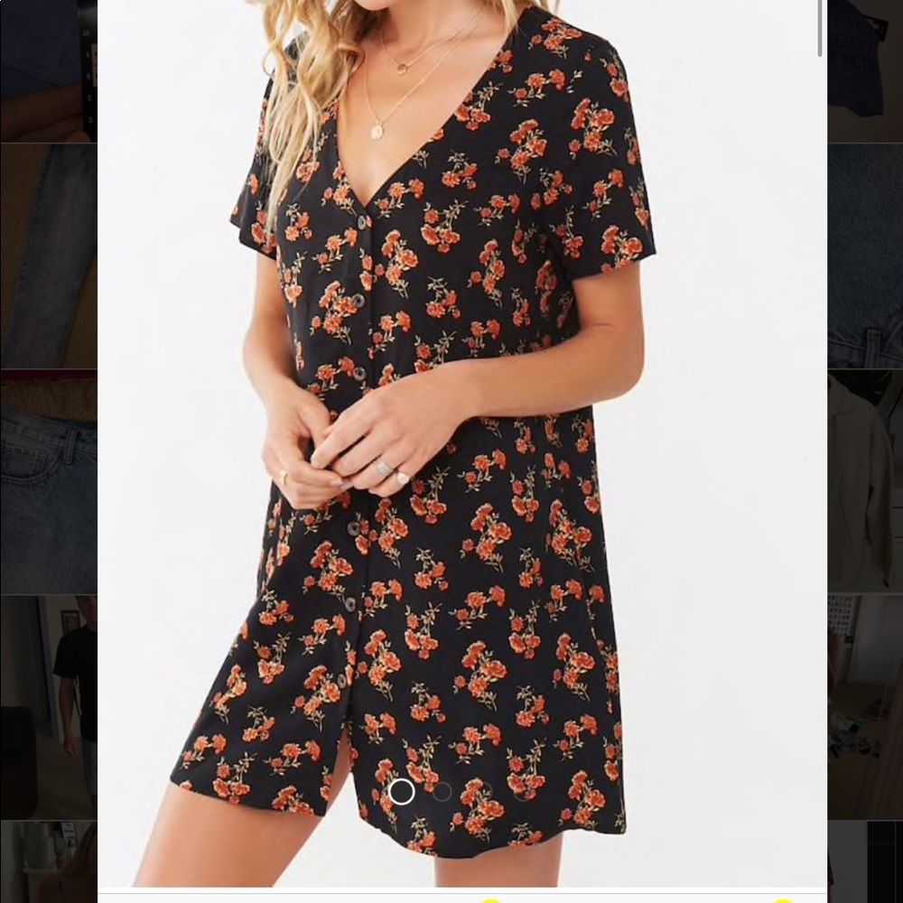 Black floral button down dress